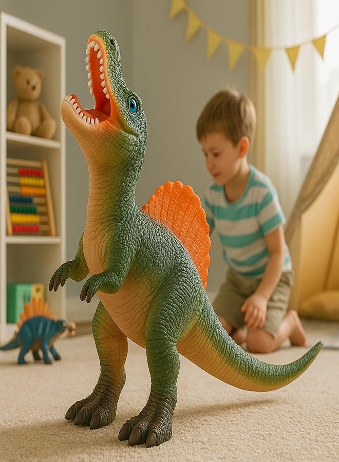 DTR Creation Spinosaurus Dinosaur Toy ? 33 cm Realistic Dino Figure, Green with Orange Fin, Soft Rubber Prehistoric Animal Model for Kids - Image 5